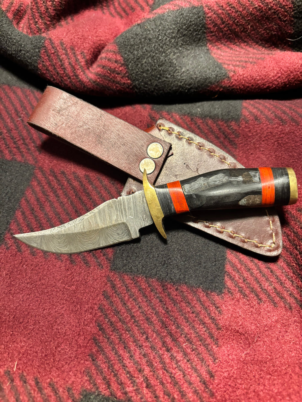 Handmade Damascus Boot Knife - Rams Horn Handle