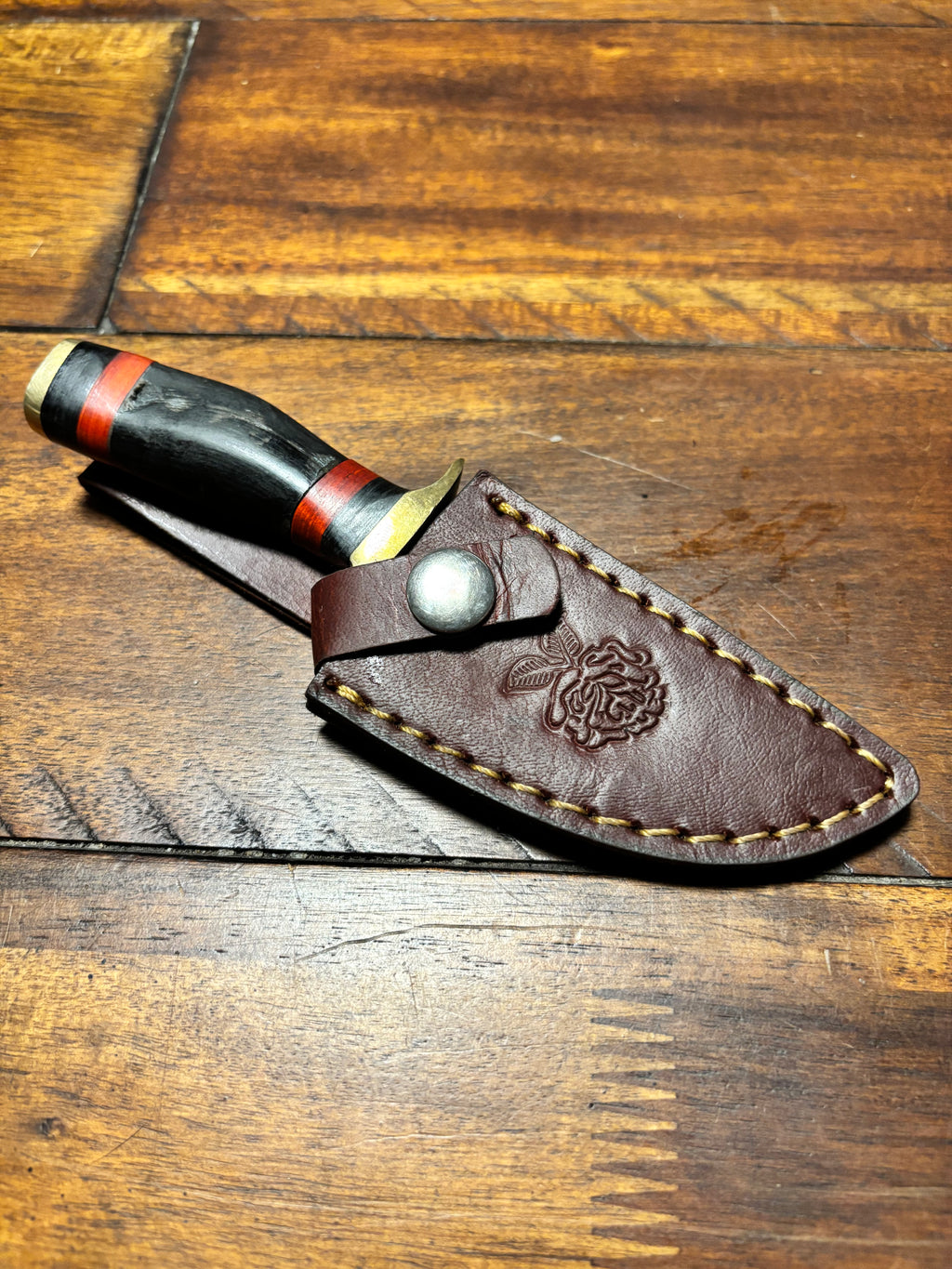 Handmade Damascus Boot Knife - Rams Horn Handle