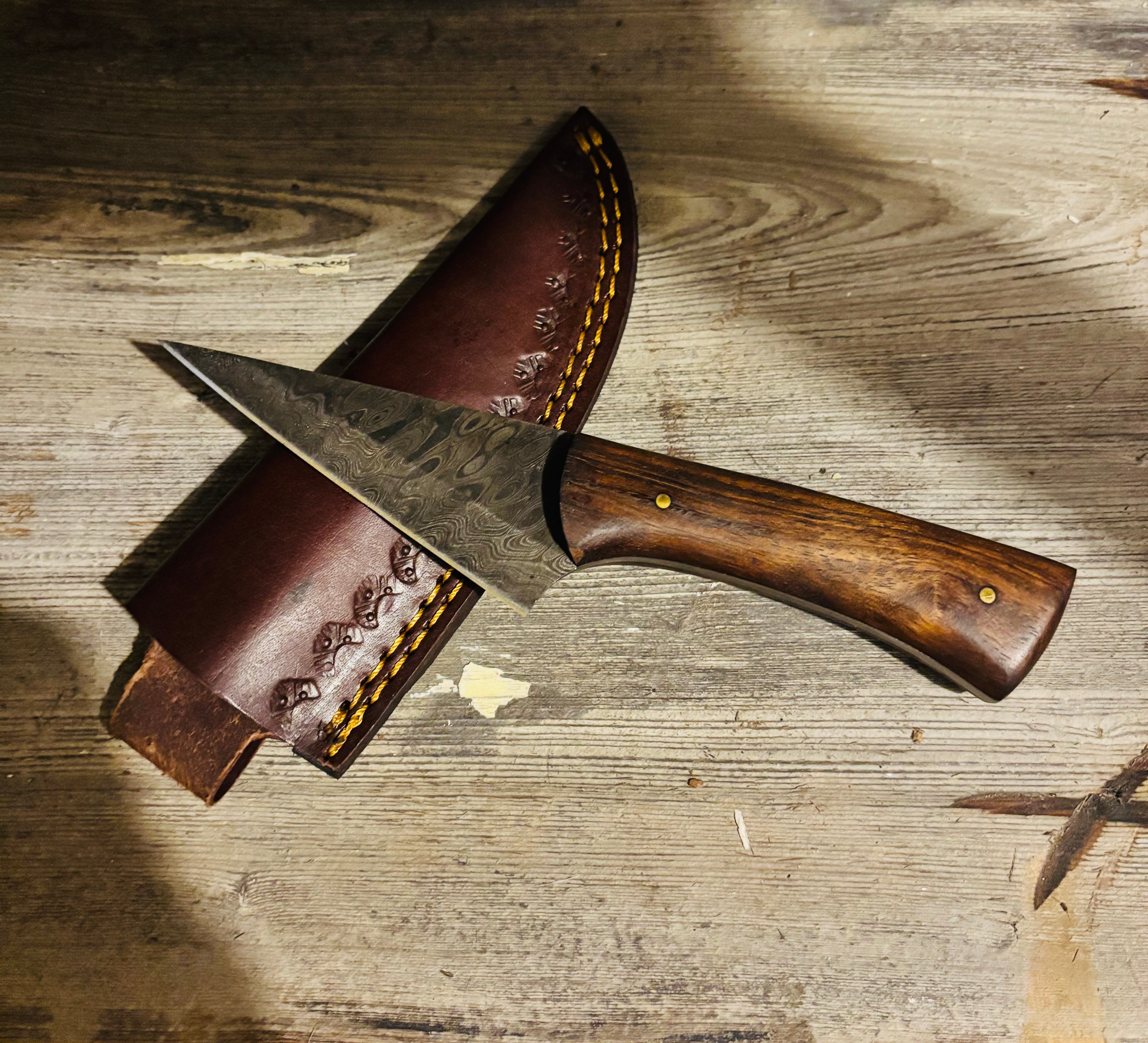 Hand Forged Damascus Hunting Knife - Made in Dover, DE